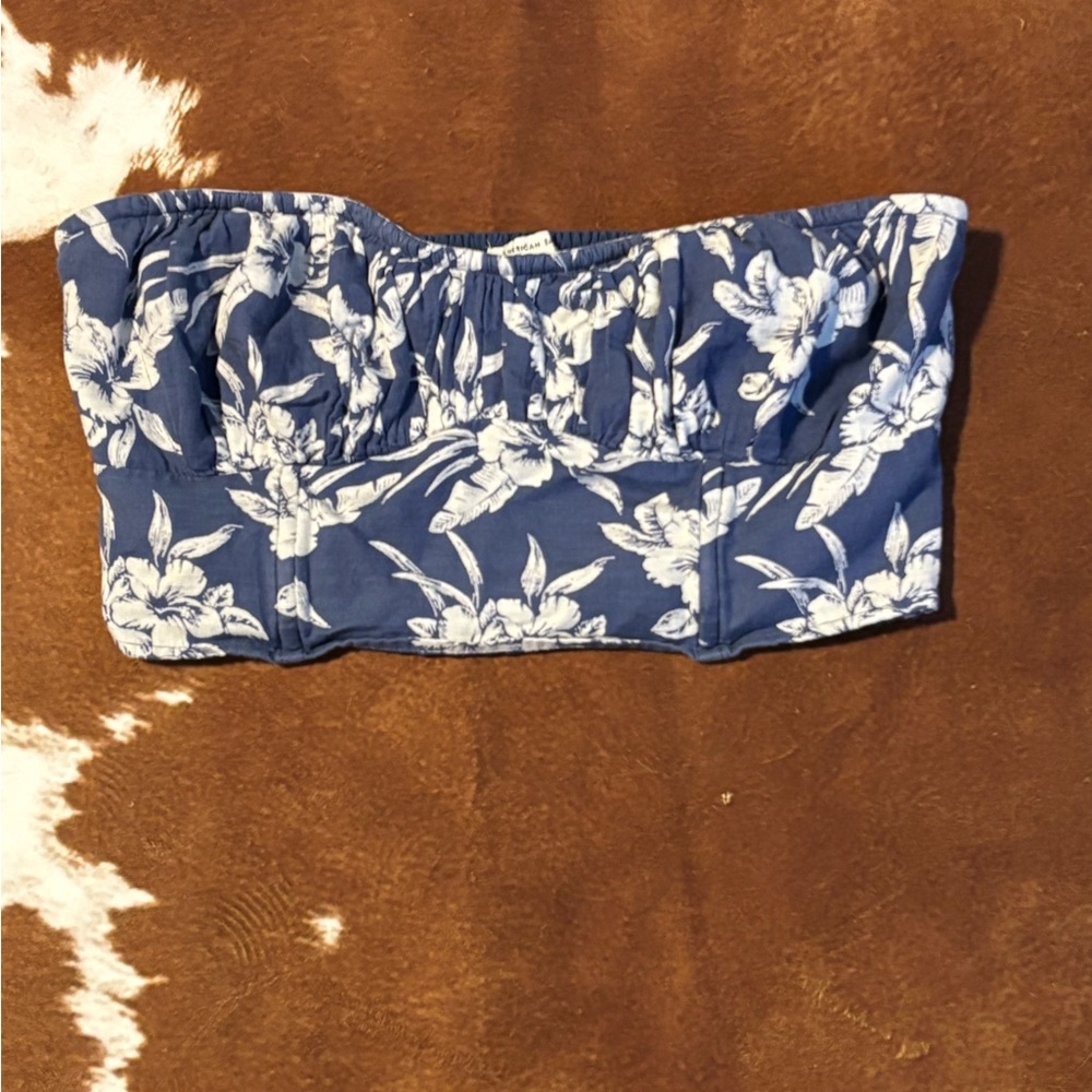 American Eagle Outfitters Navy and White Smocked Top